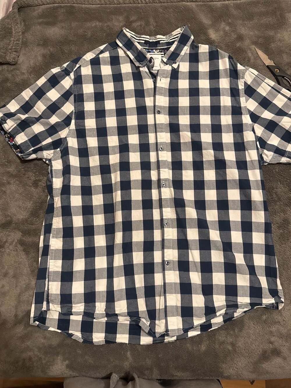 New Mens Barbour Regular Fit Nilson Short Sleeve Navy Gingham Shirt XXL